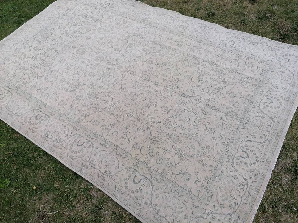 6'6x9'6 large morracon wool rug, oushak hand made rug,muted bohemian rug, living room rug