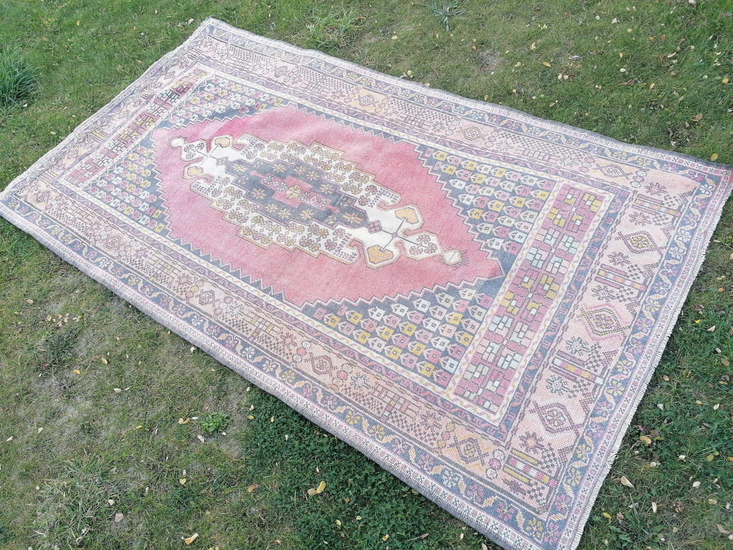 Oushak knotted vintage rug, vintage wool rug 4'5x7'10 handmade area rug