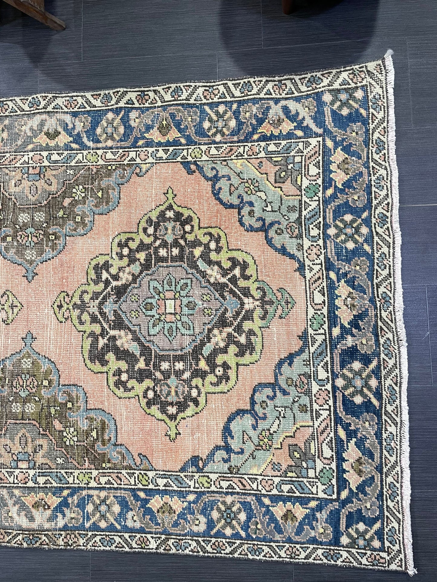 Vintage Rug, Persian 4 x 6.7 Rug, Navy Hand Knotted Rug, HANDMADE Rug, Vintage Turkish Rug, Oushak Rug, Oriental Rug, Wool Rug
