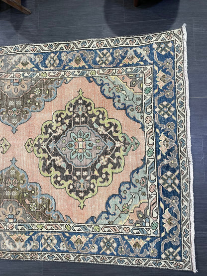 Vintage Rug, Persian 4 x 6.7 Rug, Navy Hand Knotted Rug, HANDMADE Rug, Vintage Turkish Rug, Oushak Rug, Oriental Rug, Wool Rug