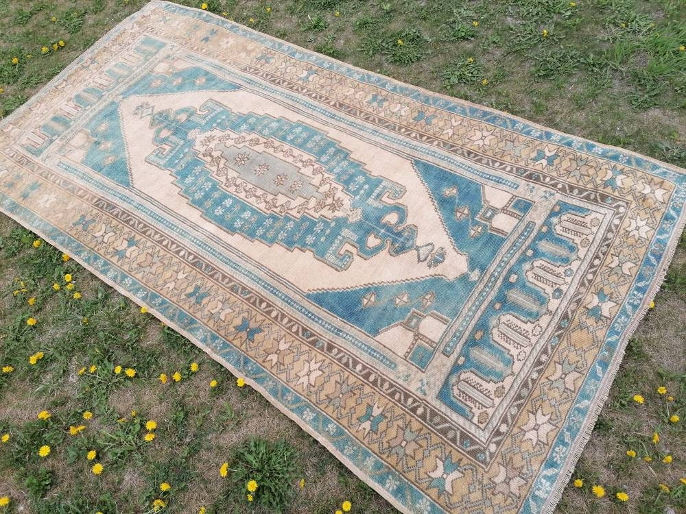 Vintage rug, turkish vintage oushak rug 4'7x9 hand made wool rug, boho floor rug