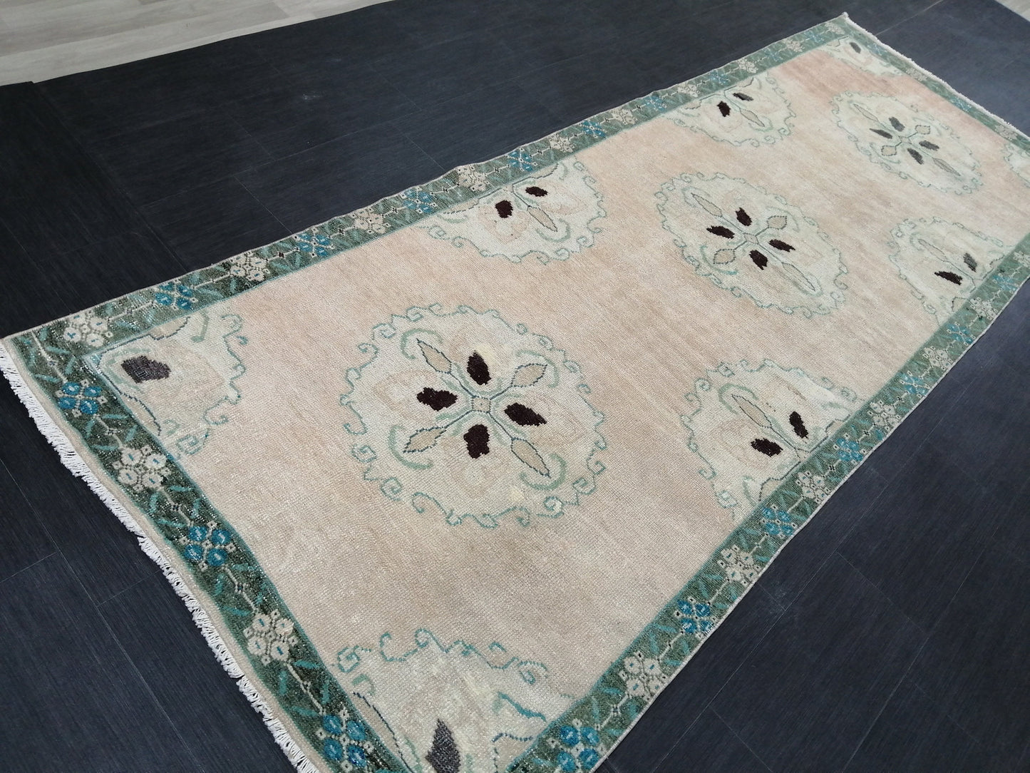 Muted Vintage Runner Rug Turkish Runner Rug Vintage Runner 4x11 Rug Hallway Runner Rug Kitchen Runner Rug Wool Runner Rug Floral Runner Rug