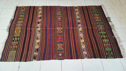 Hand Made Oushak Rug  KiLiM Rug Turkish Rug Vintage Rug Flatwoven with Embroidered