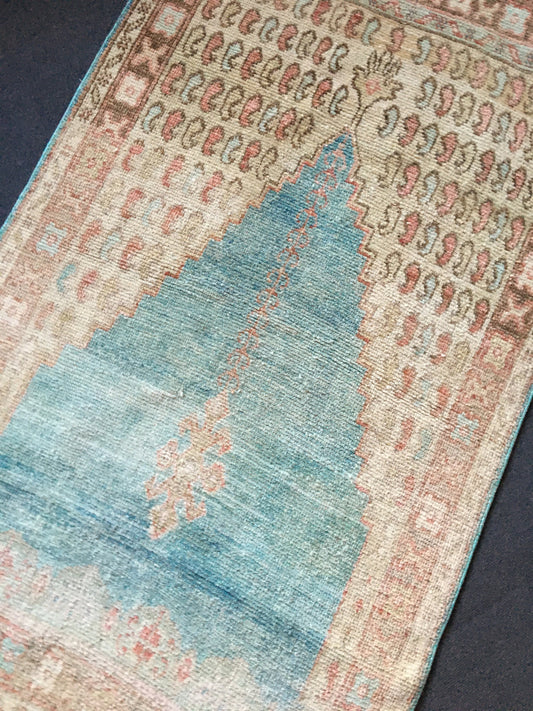 3.3x5.6 feet handmade antique old rug, vintage bedroom area wool rug, faded color turkish kitchen large rug, oushak living room blue rugs