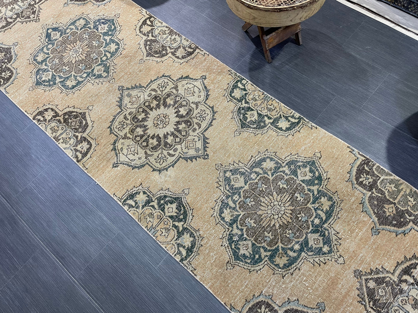 Muted  Handmade Runner Rug, Turkish Runner 2.10 x 13 Rug, Vintage Runner Rug Hallway Runner Rug, Hand Knotted Runner Rug, Persian Runner