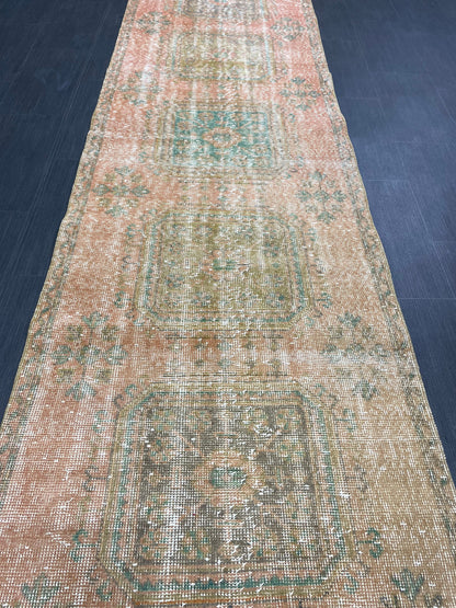 Turkish Runner Rug 3 x 11.4 Distressed Handmade Runner Rug Vintage Runner Rug Vintage Runner Rug Hallway Runner Rug Wool Kitchen Runner
