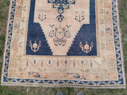 5'6x10 blue vintage rug, oushak wool rug , large anatolian rug,unique hand made