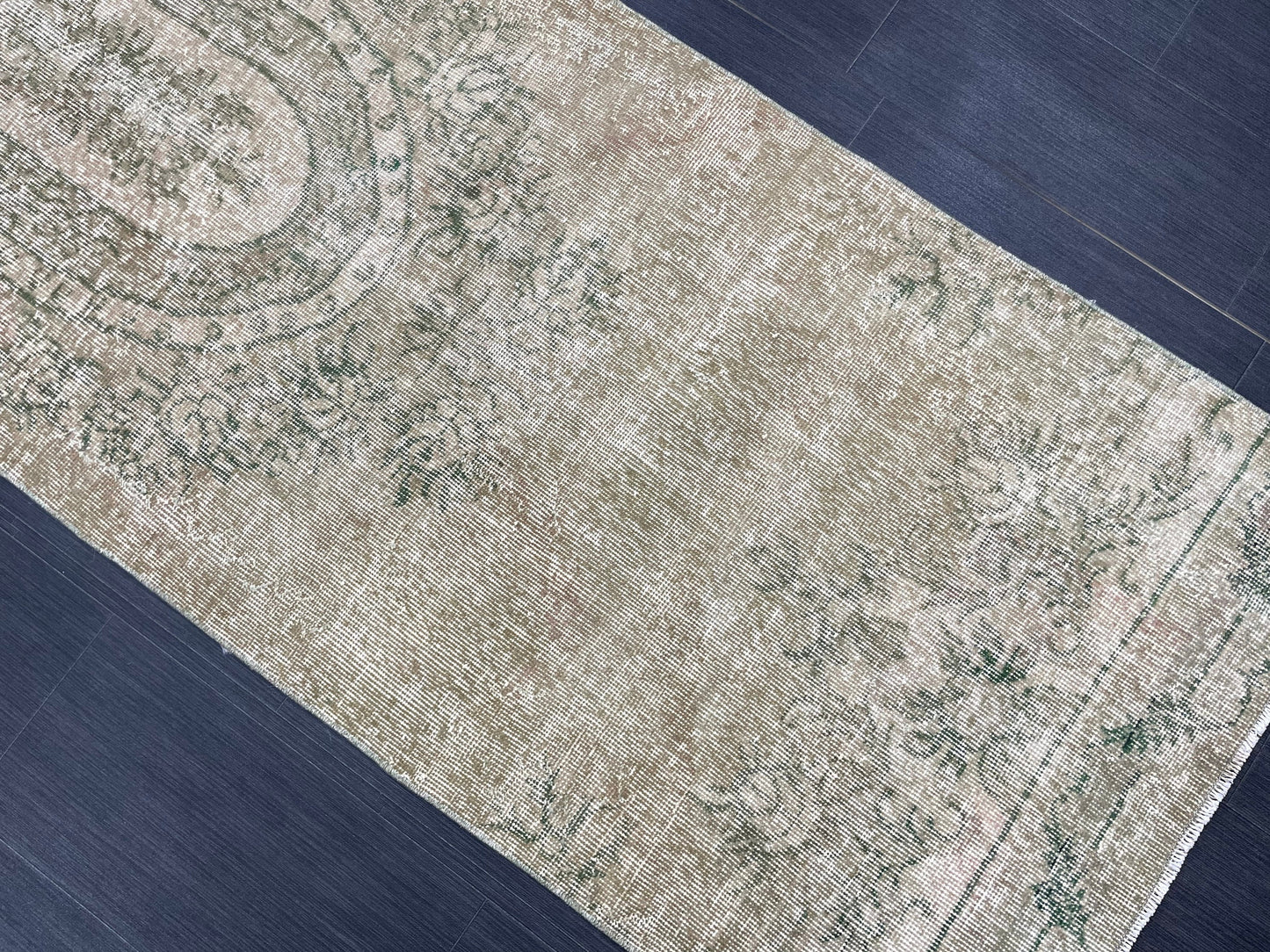 Oushak Runner Rug 2.7 x 9.4 Muted Turkish Runner Rug Green Vintage Neutral Runner Rug Hallway Natural Runner Kitchen Runner Rug Wool Runner