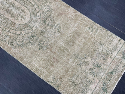 Oushak Runner Rug 2.7 x 9.4 Muted Turkish Runner Rug Green Vintage Neutral Runner Rug Hallway Natural Runner Kitchen Runner Rug Wool Runner