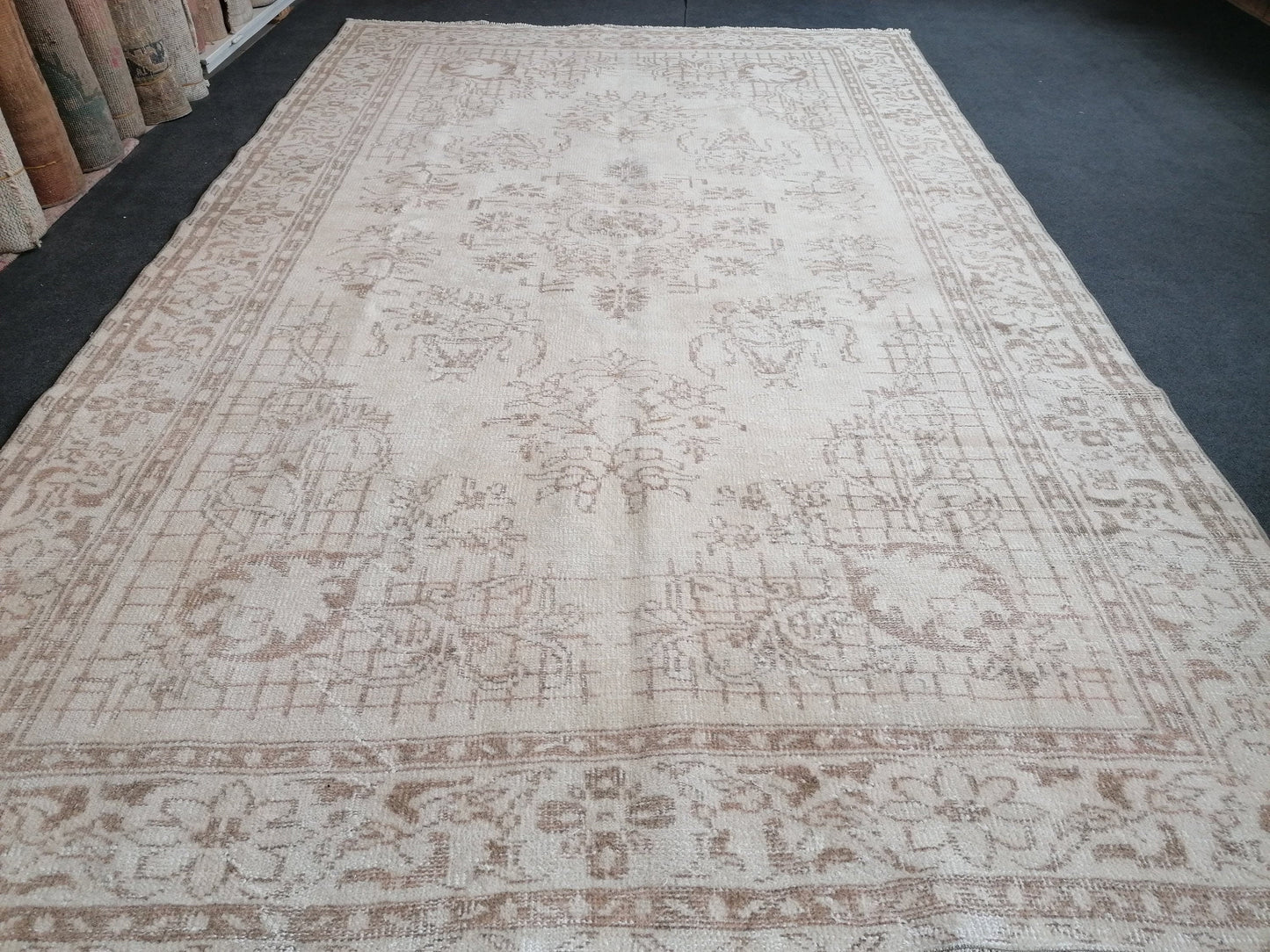 Natural oushak rug 6x10'2 large muted turkish rug, pastel vintage rug, hand made wool oushak rug, living room rug, bohemian rug