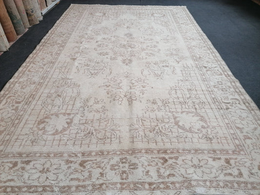 Natural oushak rug 6x10'2 large muted turkish rug, pastel vintage rug, hand made wool oushak rug, living room rug, bohemian rug