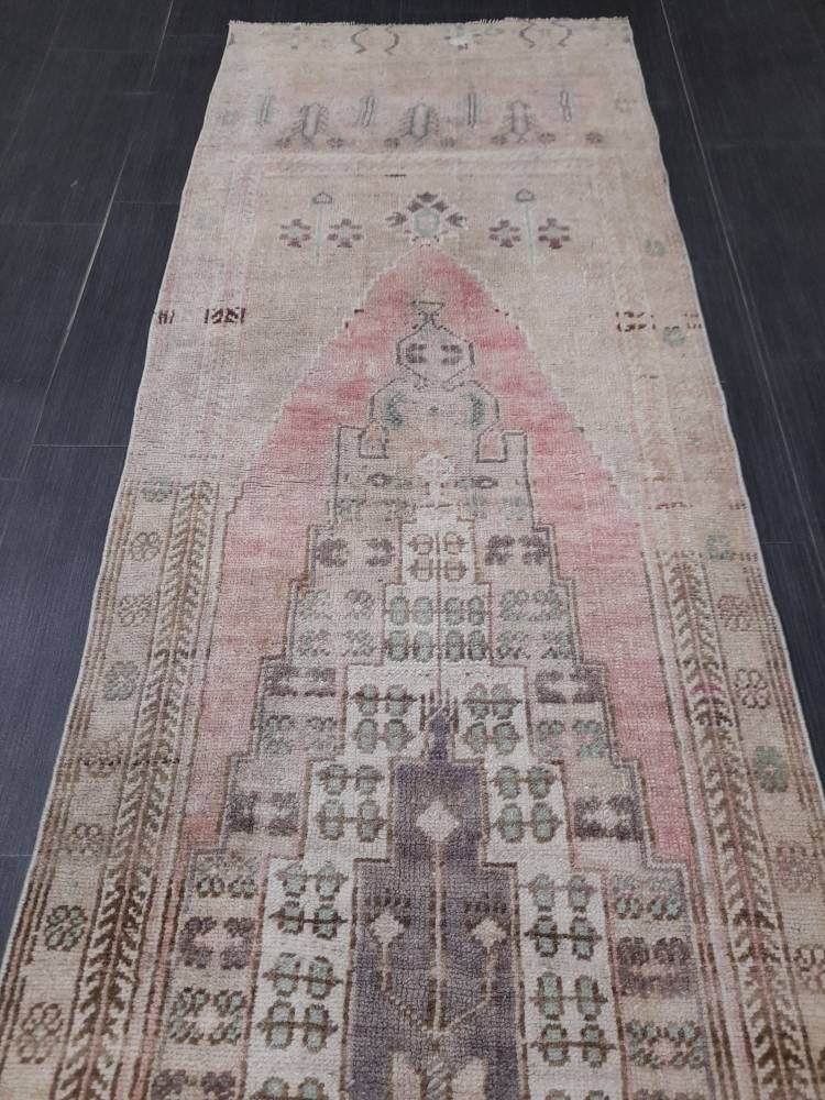 WOOL Oriental Runner Rug Turkish Runner Rug 2.5 x 12 Muted Vintage High Pile Runner Hallway Runner Rug Kitchen Runner Rug Persian Runner Rug