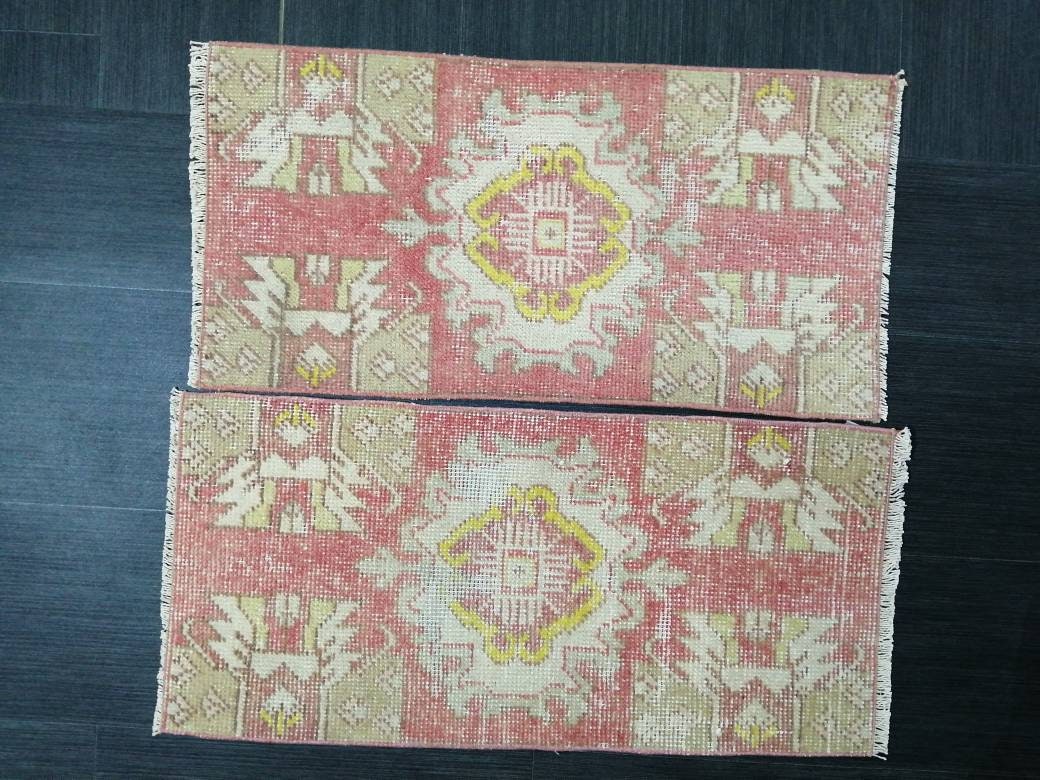 Vintage Turkish Rug Twin Mini Rug Bathroom Rug Pair Turkish Rug Oushak Rug Persian Hand Made Rug Vanity Rug Vintage Rug