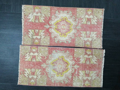Vintage Turkish Rug Twin Mini Rug Bathroom Rug Pair Turkish Rug Oushak Rug Persian Hand Made Rug Vanity Rug Vintage Rug