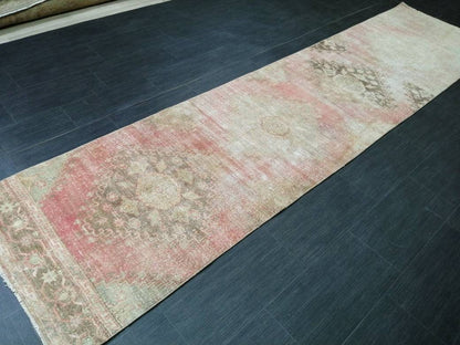 Distressed Antique Runner Rug 2.7 x 11.3  Vintage Runner Rug