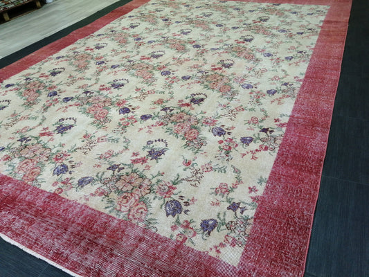 8.2 x 11.6 Large Floral OUSHAK RUG TURKISH Oushak Rug 8x12 Vintage Rug Wool Oushak Rug Hand Made Rugs Vintage Turkish Rug Floral Vintage rug