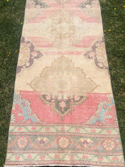 13 x 3 VINTAGE RUNNER Rug, Muted Vintage Turkish Runner Rug, Oushak Runner Rug, Hand woven Rug, High Quality wool runner Rug,3x13 Runner