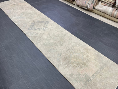 Muted Vintage Runner Rug 2.7 x 12.6 ft Muted Turkish runner rug Wool Pile Oushak Runner Hallway Rug runner Hand Knotted Runner Rug