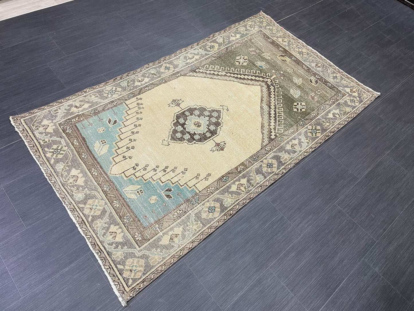 Handmade Turkish 3.5 x 6.2 Rug Handmade Rug Turkish Rug Hand Knotted Rug Muted Oushak Rug, Farmhouse Rug, Vintage Rug, Wool rug