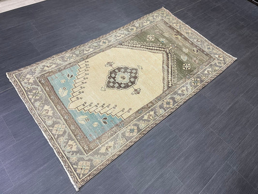 Handmade Turkish 3.5 x 6.2 Rug Handmade Rug Turkish Rug Hand Knotted Rug Muted Oushak Rug, Farmhouse Rug, Vintage Rug, Wool rug