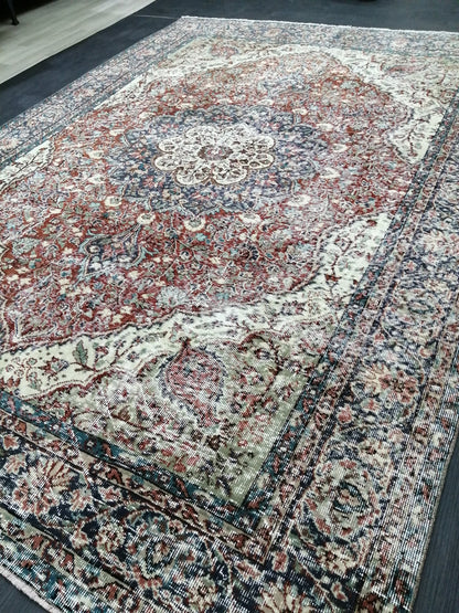 Distressed OUSHAK RUG 6.5 x 9.2 TURKISH Rug Vintage Oushak Runner Rug Vintage Wool Oushak Rug Hand Made Rugs Vintage Turkish Rug