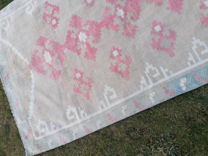 Vintage oushak rug, turkish rug 4'7x8 pastel vintage rug, handmade wool runner,