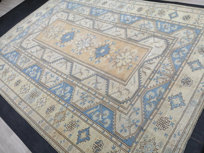 8.7 x 11.8 Muted Wool OUSHAK RUG TURKISH Persian Rug Vintage Oriental Rug Vintage Hand Made Rug Wool Oushak Rug Light Blue Rug 8x12 rug