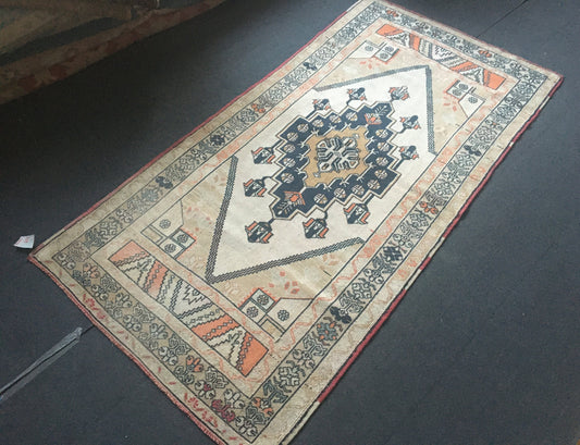 4x7.5 feet handmade muted color wool kitchen rug, vintage beige etnique anatolian turkish bedroom floor rug,oushak living room area blue rug