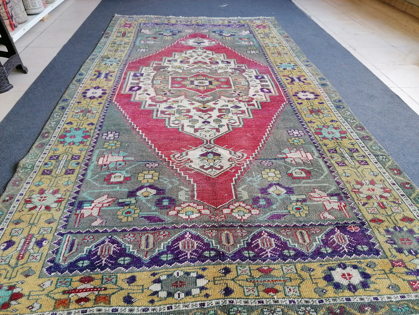 9'x5' vintage turkish rug, oushak bohemian rug,unique hand made bohemian