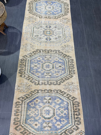 Distressed Antique Runner Rug 2.9 x 11.4 Turkish Runner Rug Vintage Runner Rug Old Hallway Runner Rug Kitchen Runner Rug Wool Runner Rug