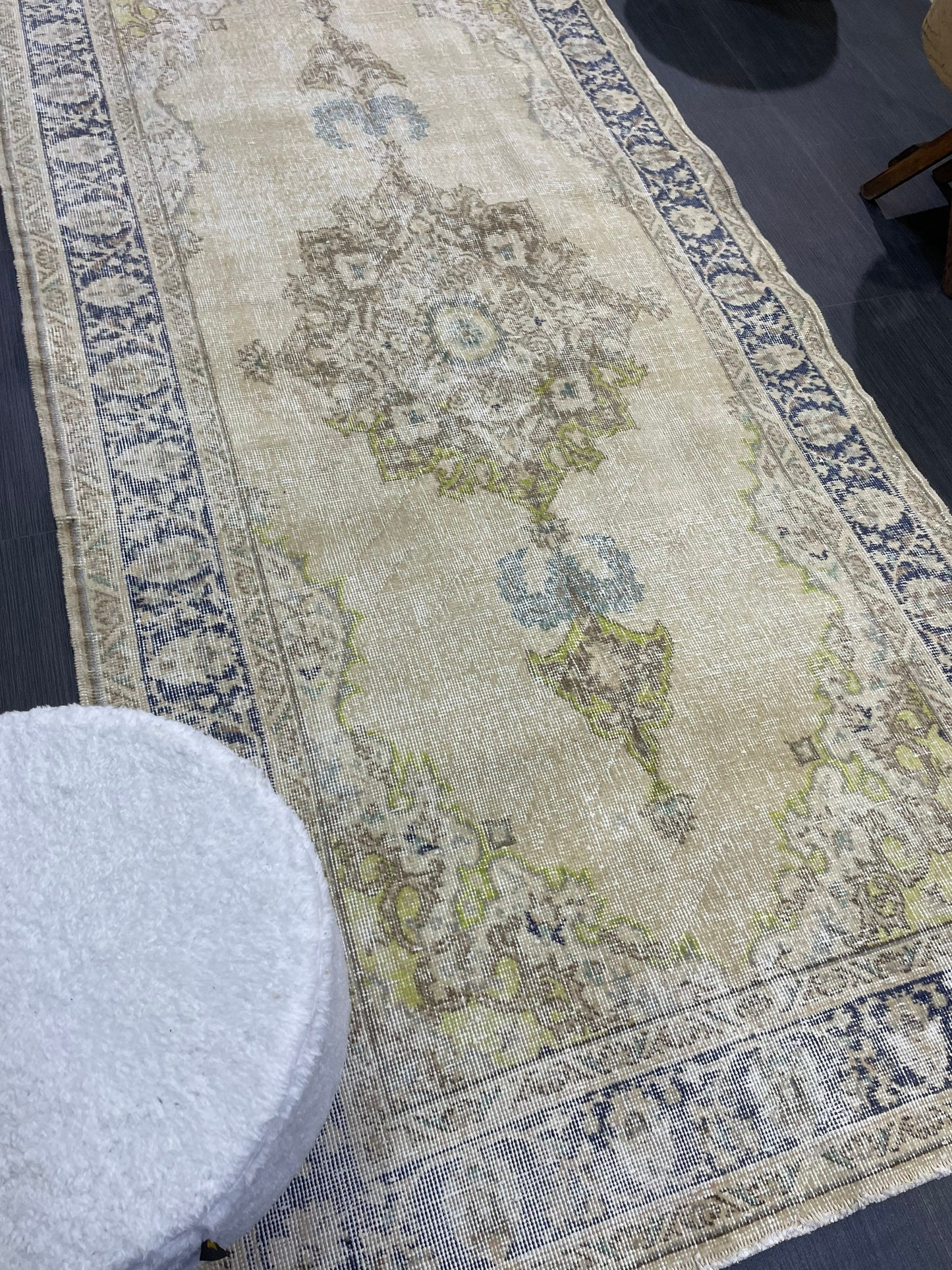 Muted Vintage Turkish Oushak Rug, Antique 3.8 x 8 Rug, Distressed Vintage Wool Rug, Handmade Rug, Hand Knotted