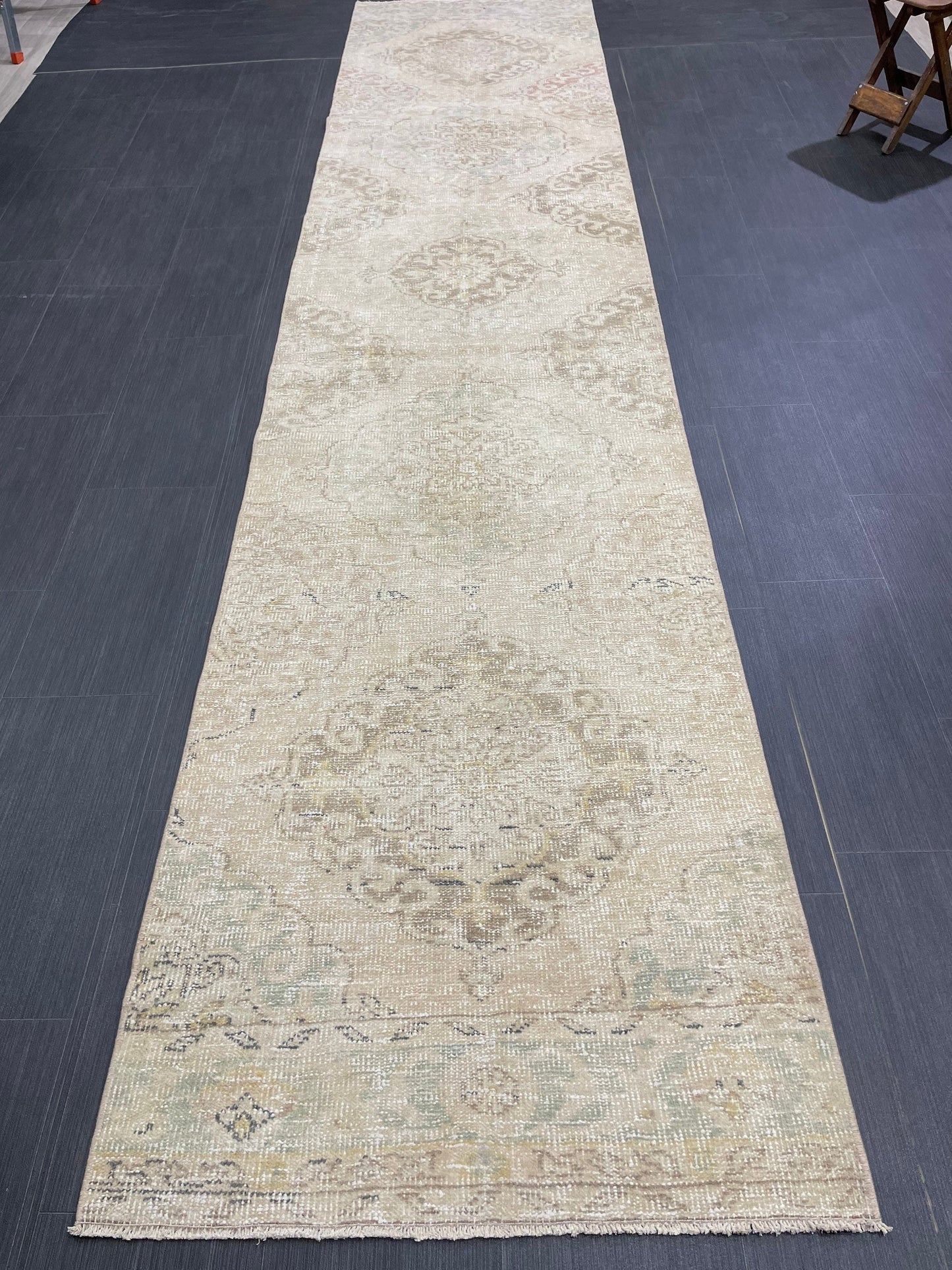 MUTED Runner Rug 2.8 x 12.7 Vintage Turkish Runner XL Vintage Natural Runner Rug Oushak Runner Rug Persian Soft Wool Runner