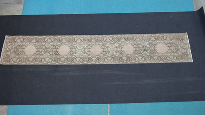 Hallway runner rug,muted vintage rug, turkish runner rug 2'2x13'2 feet