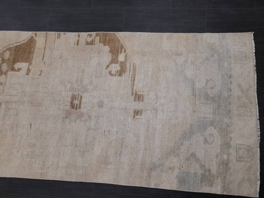Muted Vintage Runner Rug 2.9 x 11.8 Muted Abstract Turkish Runner Rug XL Vintage Oriental Muted Runner Rug Hallway Runner Soft Wool Runner
