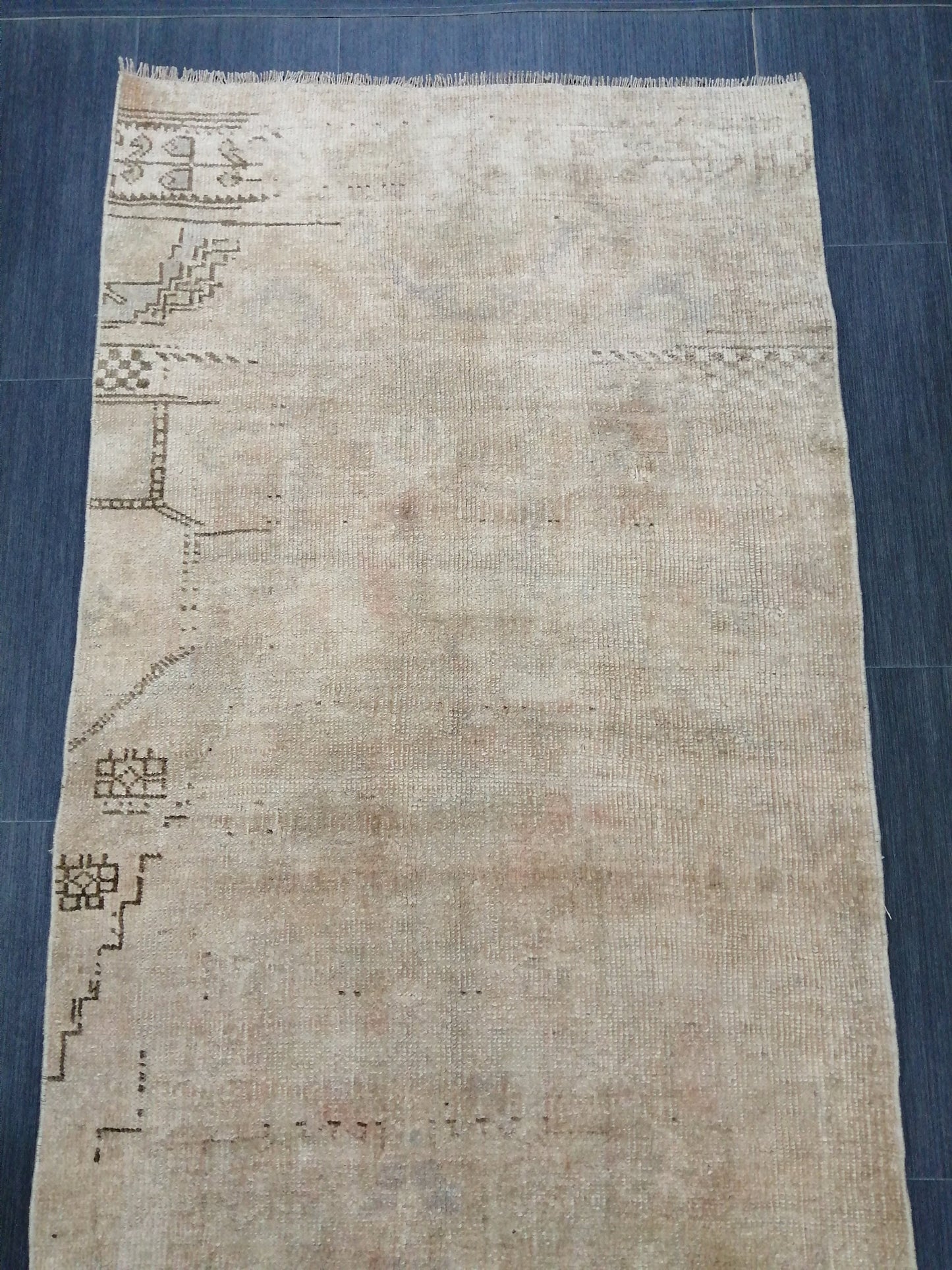 Muted Oushak Runner 2.7 x 9.8 Rug Turkish Runner Rug Faded Vintage Runner Rug Hallway Runner Rug Neutral Kitchen Runner Rug Wool Runner Rug