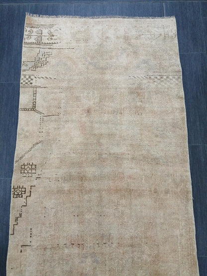 Muted Oushak Runner 2.7 x 9.8 Rug Turkish Runner Rug Faded Vintage Runner Rug Hallway Runner Rug Neutral Kitchen Runner Rug Wool Runner Rug