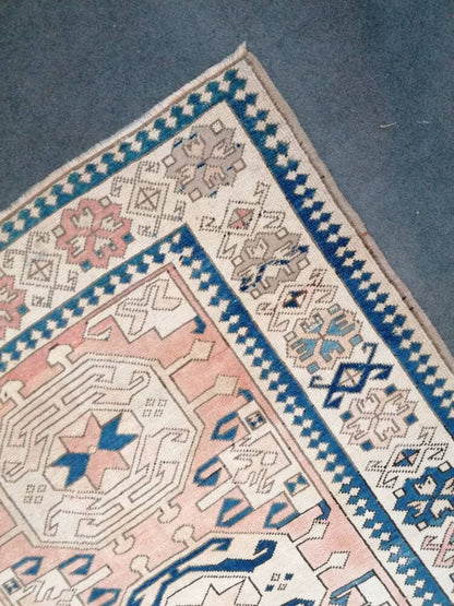 Oushak rug, blue turkish rug vintage rug 4'7x6'1 vintage oushak rug unique hand made rug kitchen rug bohemian rug