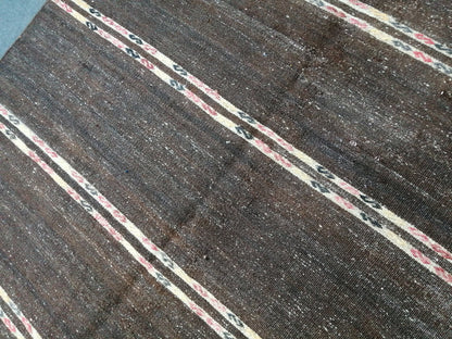 Oushak Flatwoven Runner 4.9 x 12.6 Dark Turkish Runner Rug Vintage Runner Rug Hallway Runner Rug Kitchen Runner Rug Wool Runner Rug