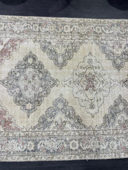 Vintage Runner 4.9 x 12.7 Rug, Turkish Runner Rug, Faded Distressed Runner Rug,Hallway Runner Rug Neutral Kitchen Runner Rug