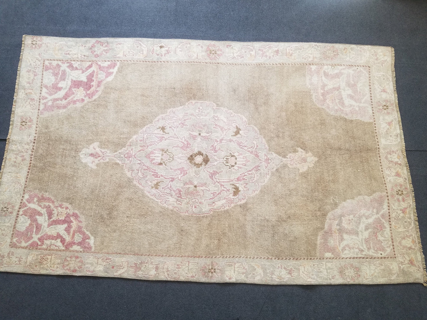 4.6x7.6 feet neatural oushak area rug, pastel living room oversize floor rug, handmade turkish hallway rug, lounge largest brown muted rugs