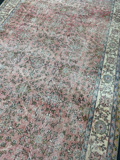 Oriental Vintage 6.6 x 10.6 Rug Vintage Hand Knotted Rug Wool Oushak Rug Hand Made Rugs Vintage Turkish Rug Persian Rug Distressed Rug