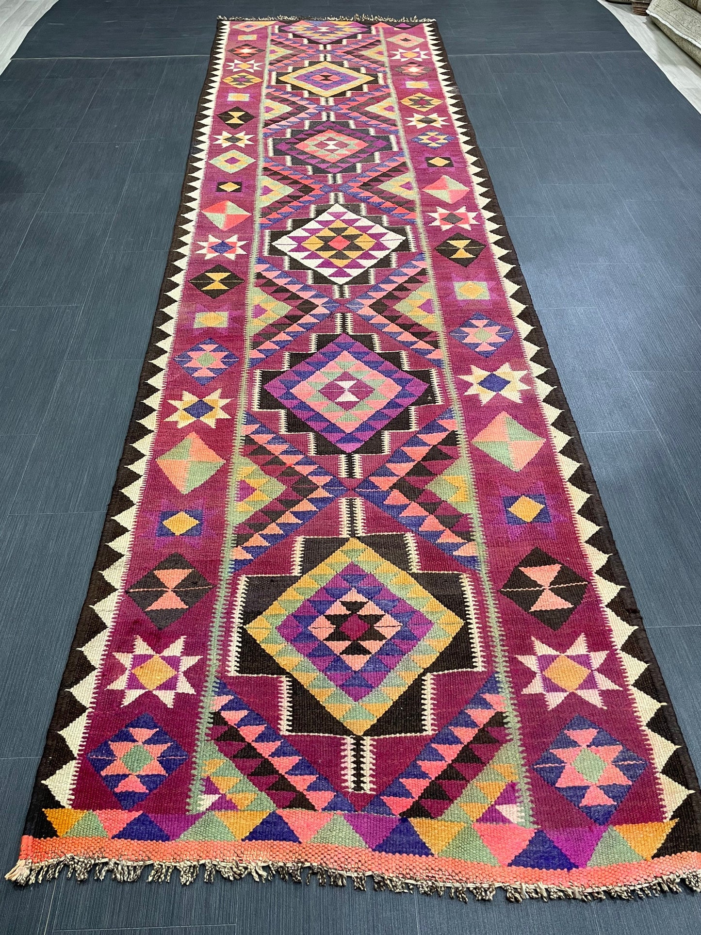 Vintage Runner rug 3.4 x 12.5 Handmade Flat woven Runner Kilim Runner Rug XL Oriental Runner Vintage Flat weave Rug Wool Carpet Rug