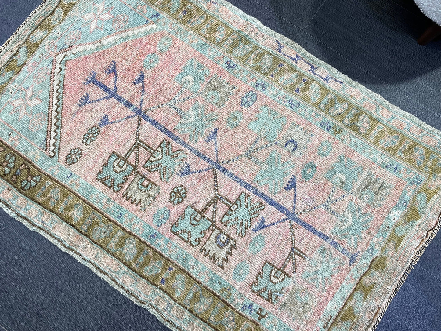 Muted Handmade Rug Muted 2.11 x 4.4 Vintage Rug Wool Oushak Rug Hand Made Rugs Vintage Turkish Rug Living Room Rug