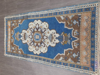 Blue Turkish Rug Small Area Vintage Rug 2x4 Oushak Rug,Hand woven Rug Hand Knotted Rug, Vintage OrientalRug Kitchen Rug door mat