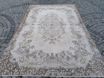 10'x6'9 muted oushak turkish rug, large turkish rug, pastel vintage rug,kitchen rug, vintage anatolian rug,unique hand made rug,bohemian rug