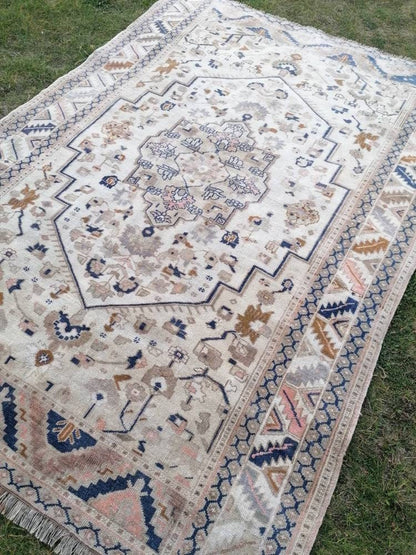 Oushak turkish wool rug 5'6x7'6 pastel vintage handmade rug, living room rug