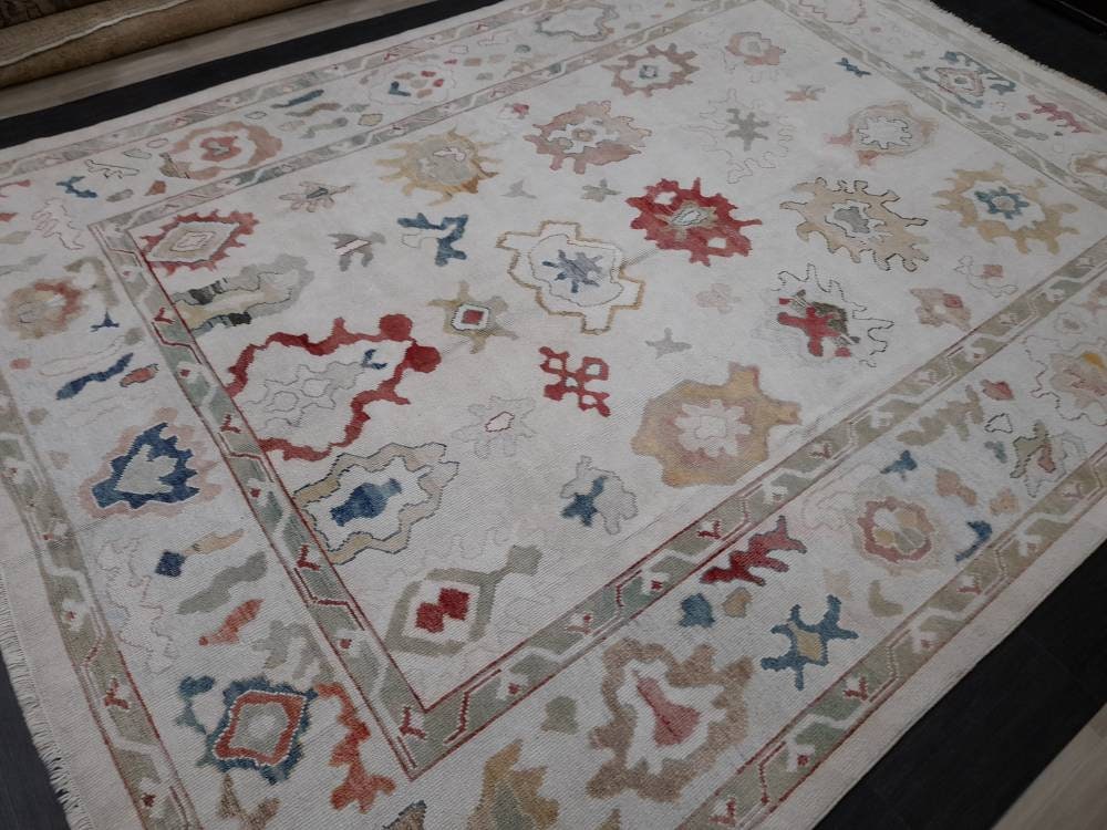 9x12 Vintage OUSHAK RUG Authentic TURKISH Oushak Rug Vintage Oushak Rug Wool Oriental Rug Hand Made Rug Hand Knotted Rug Turkish Natural Dye