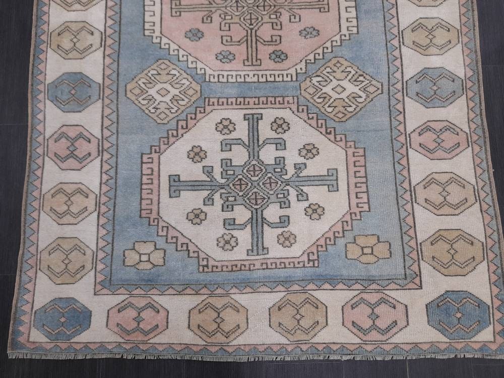 Distressed Wool Hand Made Rug Vintage Oushak Rug Blue 5x8  Oriental Rug, Rug Vintage Turkish Rug, Farmhouse Rug Vintage Rug Living room Rug