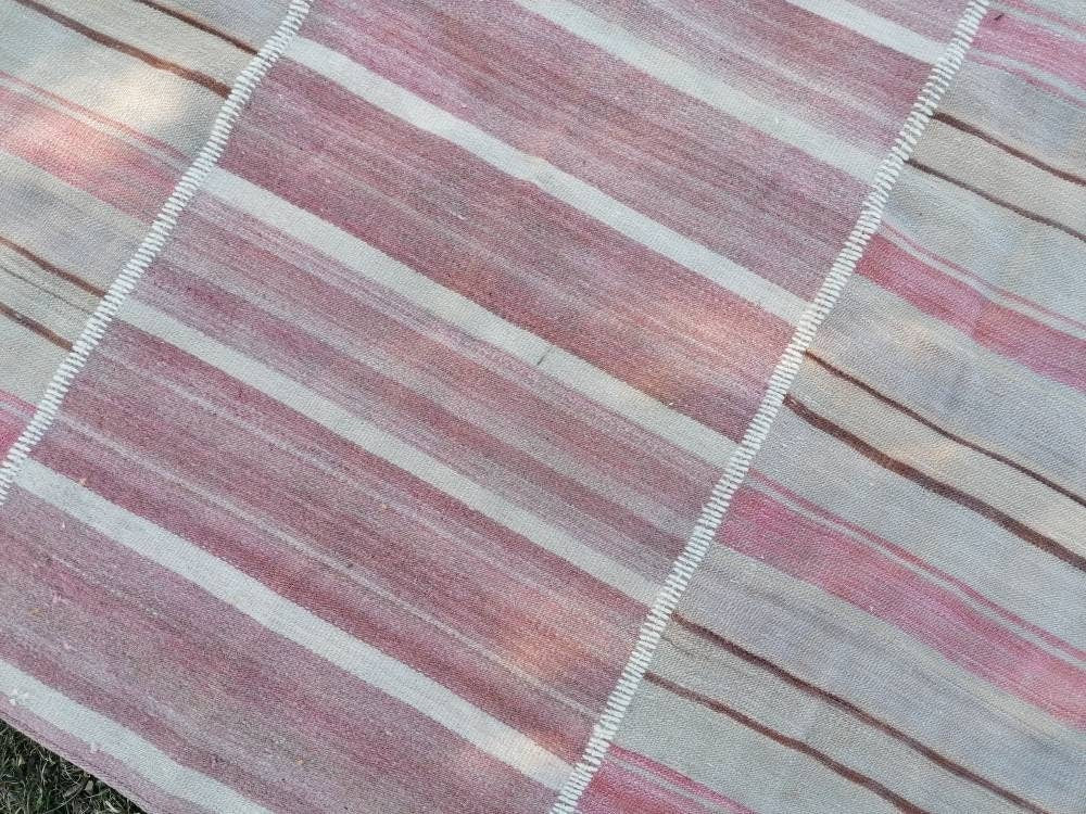 6.5 x 8.5 Flatwoven kilim rug  stripe handmade rugs vintage turkish rugs oushak rug, wool rug