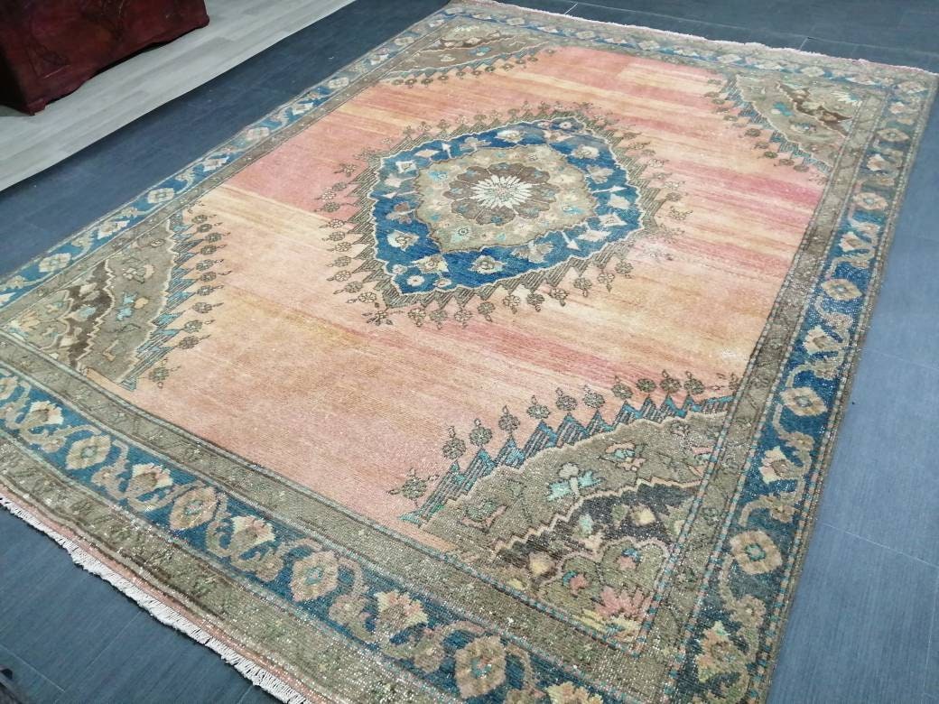 Turkish RUG 6.5 x 8.9 Oushak Rug Vintage Oriental Rug Vintage Persian Rug Wool Hand Knotted Rug Handmade Rugs Vintage Turkish Rug